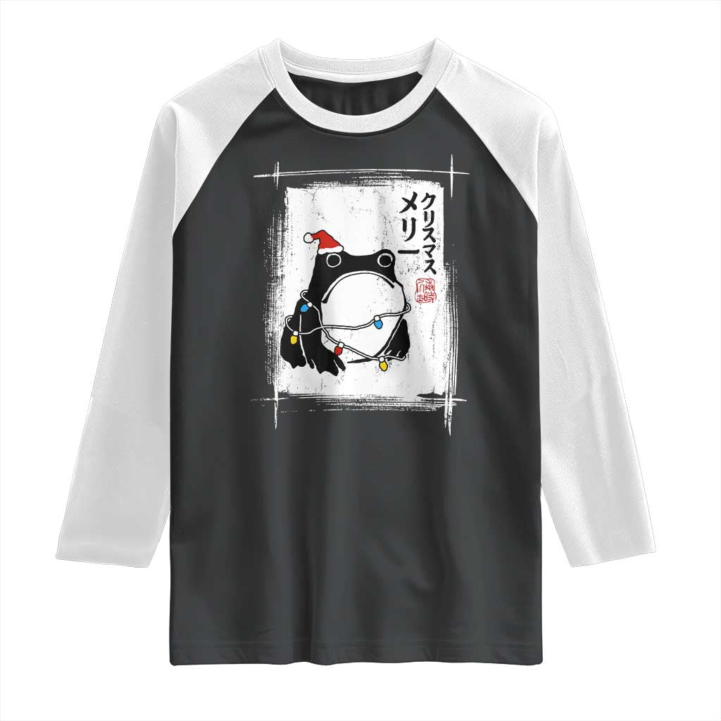 Funny Christmas Japanese Raglan Shirt Santa Frog Ukiyoe Art TS11 Black White Print Your Wear