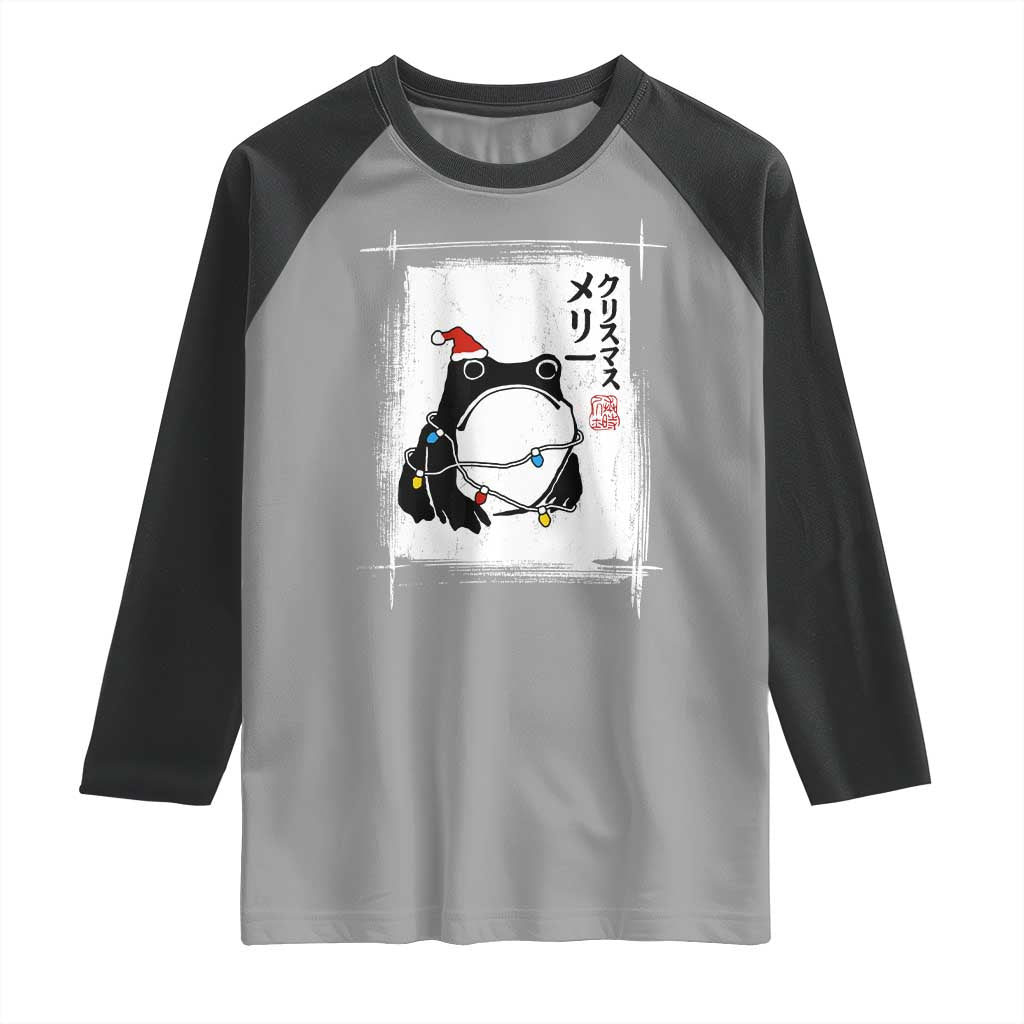 Funny Christmas Japanese Raglan Shirt Santa Frog Ukiyoe Art TS11 Sport Gray Black Print Your Wear