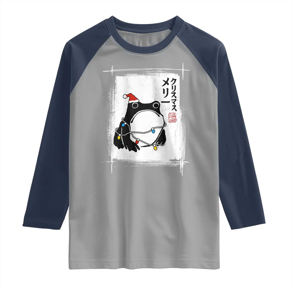Funny Christmas Japanese Raglan Shirt Santa Frog Ukiyoe Art TS11 Sport Gray Navy Print Your Wear