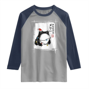 Funny Christmas Japanese Raglan Shirt Santa Frog Ukiyoe Art TS11 Sport Gray Navy Print Your Wear