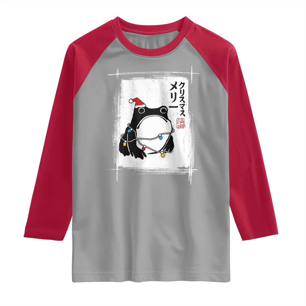 Funny Christmas Japanese Raglan Shirt Santa Frog Ukiyoe Art TS11 Sport Gray Red Print Your Wear