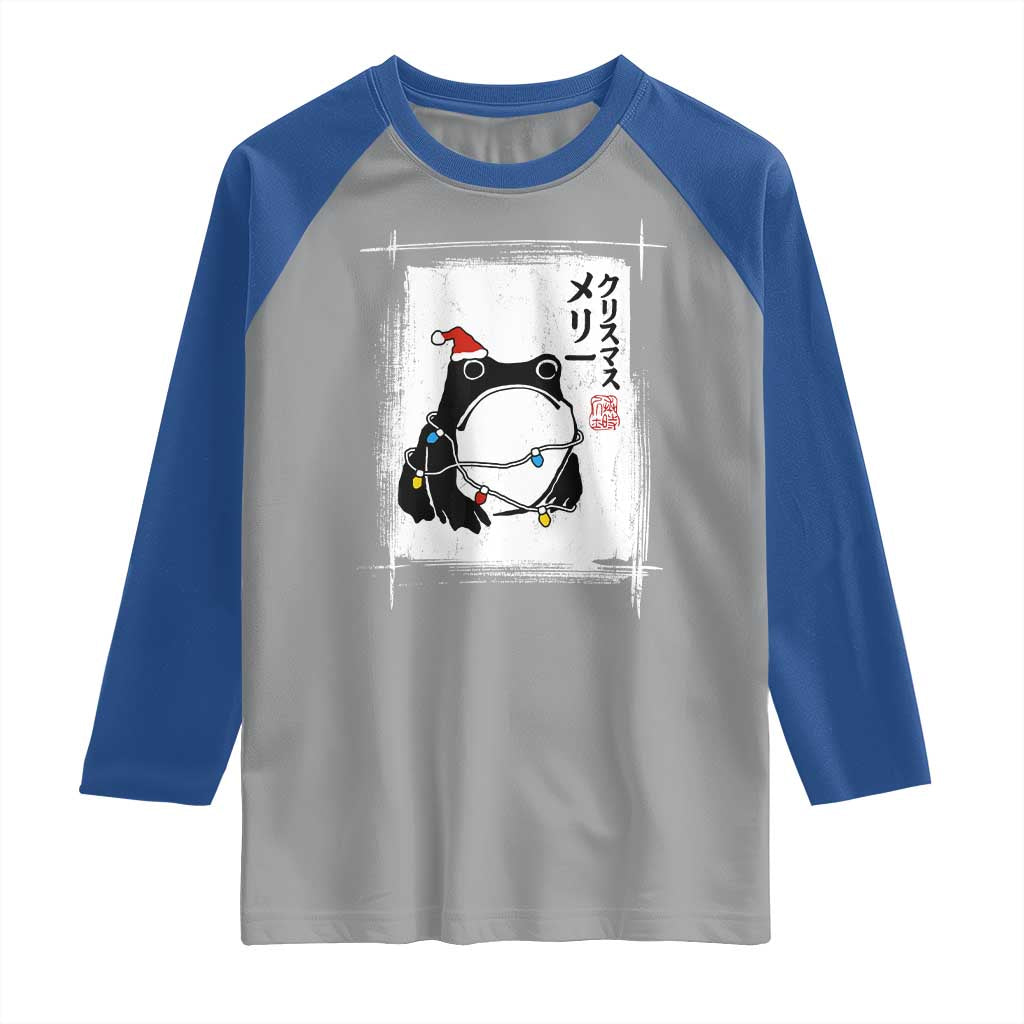 Funny Christmas Japanese Raglan Shirt Santa Frog Ukiyoe Art TS11 Sport Gray Royal Print Your Wear