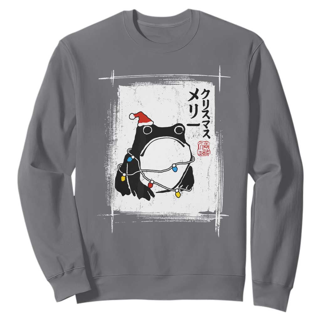 Funny Christmas Japanese Sweatshirt Santa Frog Ukiyoe Art TS11 Charcoal Print Your Wear