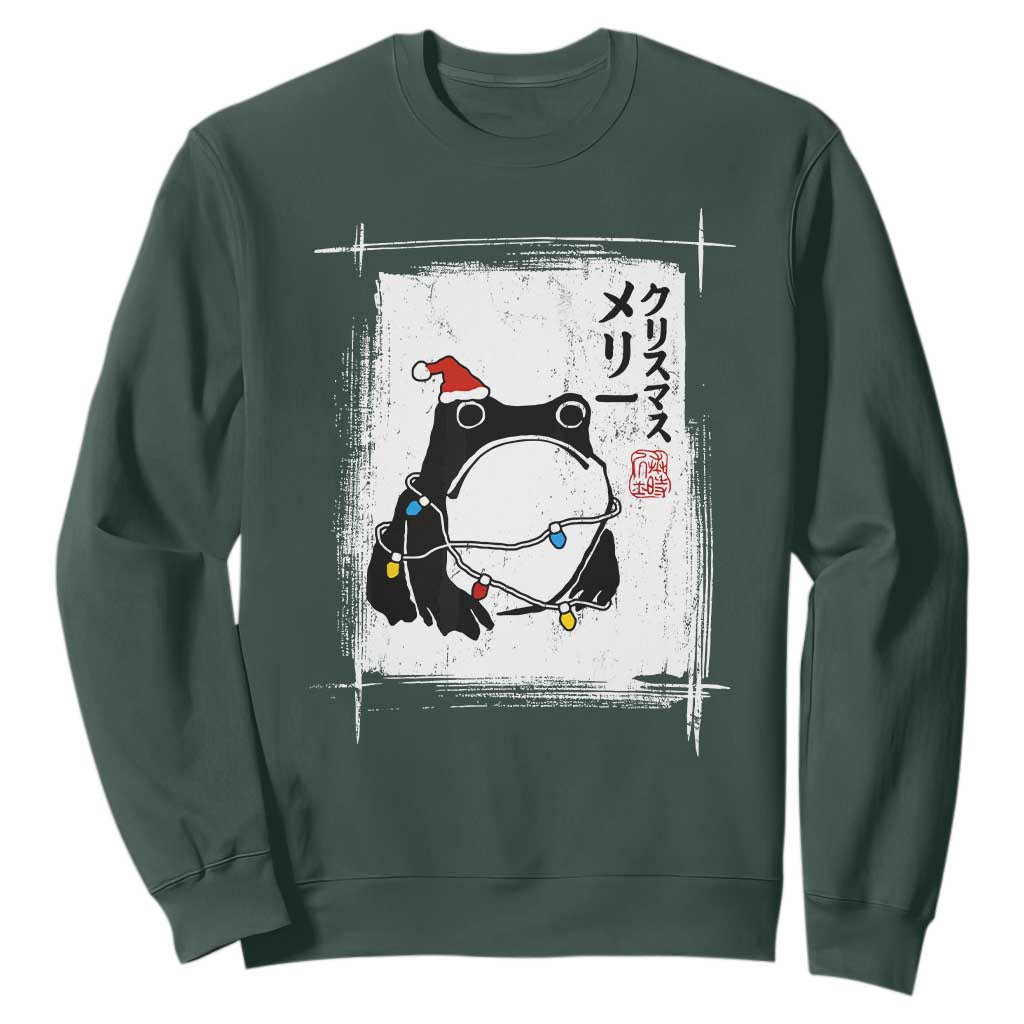Funny Christmas Japanese Sweatshirt Santa Frog Ukiyoe Art TS11 Dark Forest Green Print Your Wear