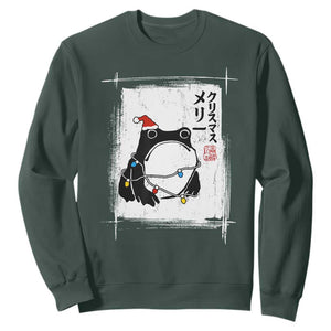 Funny Christmas Japanese Sweatshirt Santa Frog Ukiyoe Art TS11 Dark Forest Green Print Your Wear