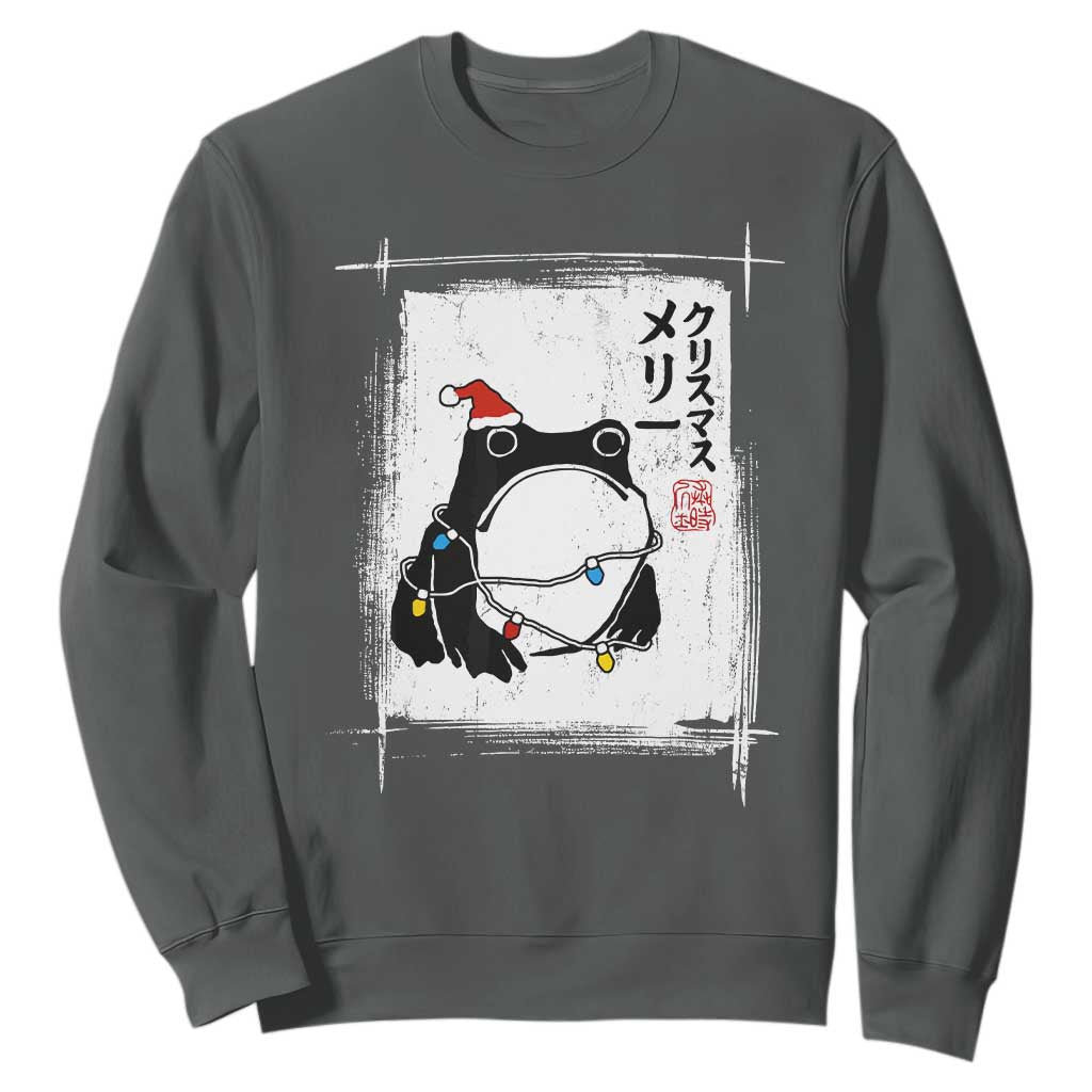 Funny Christmas Japanese Sweatshirt Santa Frog Ukiyoe Art TS11 Dark Heather Print Your Wear