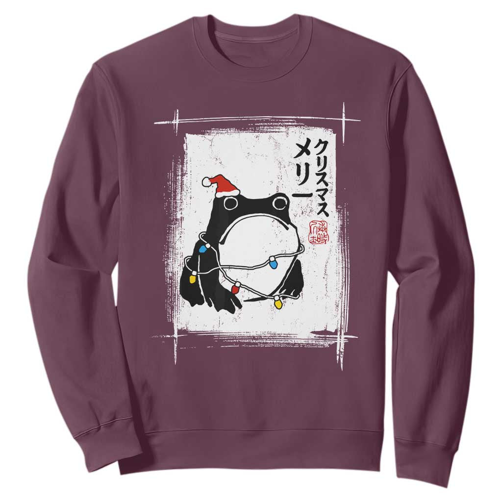 Funny Christmas Japanese Sweatshirt Santa Frog Ukiyoe Art TS11 Maroon Print Your Wear