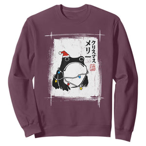 Funny Christmas Japanese Sweatshirt Santa Frog Ukiyoe Art TS11 Maroon Print Your Wear