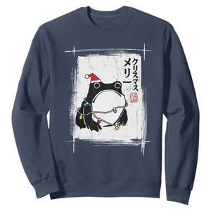 Funny Christmas Japanese Sweatshirt Santa Frog Ukiyoe Art TS11 Navy Print Your Wear