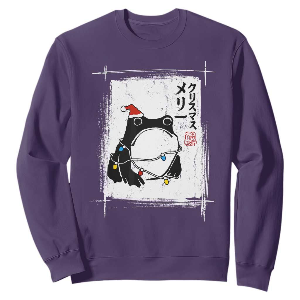 Funny Christmas Japanese Sweatshirt Santa Frog Ukiyoe Art TS11 Purple Print Your Wear