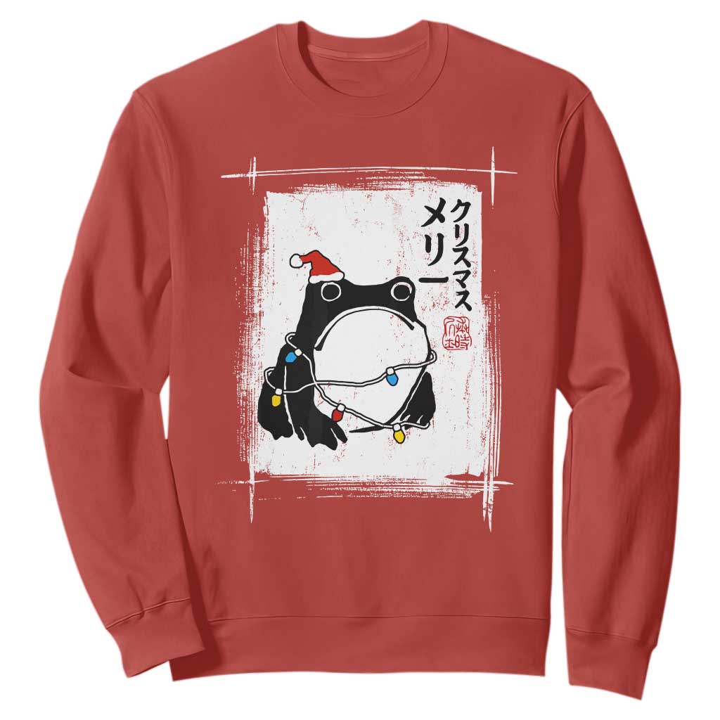 Funny Christmas Japanese Sweatshirt Santa Frog Ukiyoe Art TS11 Red Print Your Wear