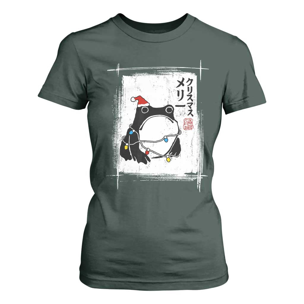 Funny Christmas Japanese T Shirt For Women Santa Frog Ukiyoe Art TS11 Dark Forest Green Print Your Wear