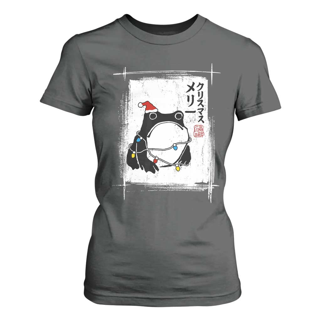 Funny Christmas Japanese T Shirt For Women Santa Frog Ukiyoe Art TS11 Dark Heather Print Your Wear