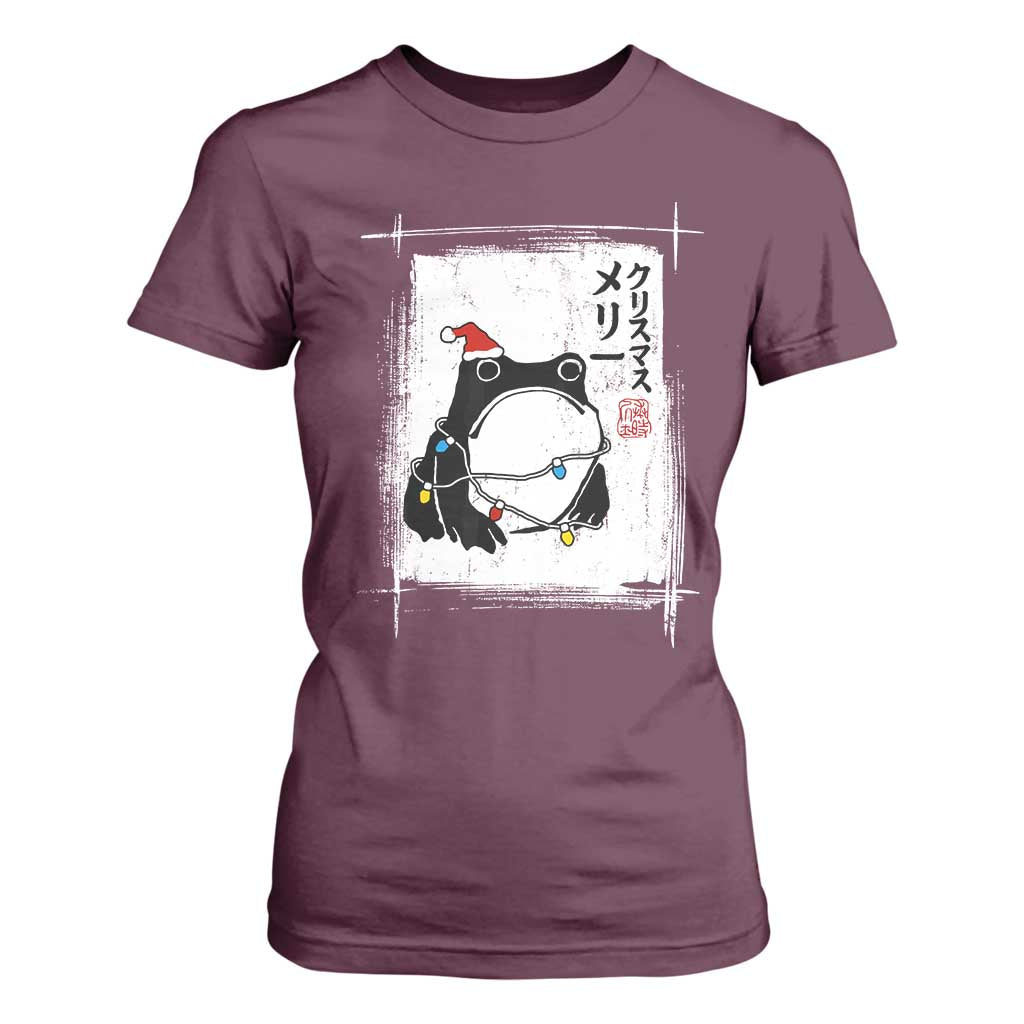 Funny Christmas Japanese T Shirt For Women Santa Frog Ukiyoe Art TS11 Maroon Print Your Wear