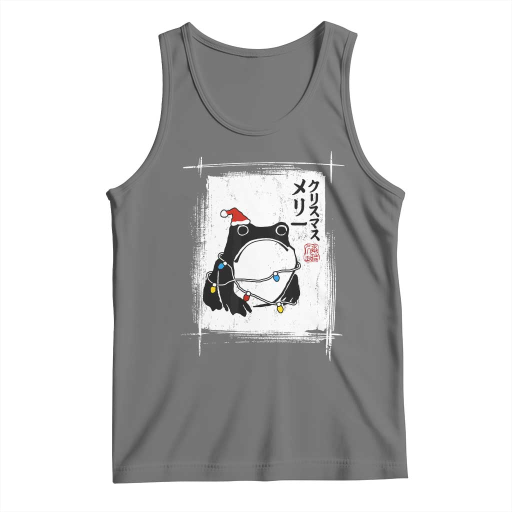 Funny Christmas Japanese Tank Top Santa Frog Ukiyoe Art TS11 Black Heather Print Your Wear