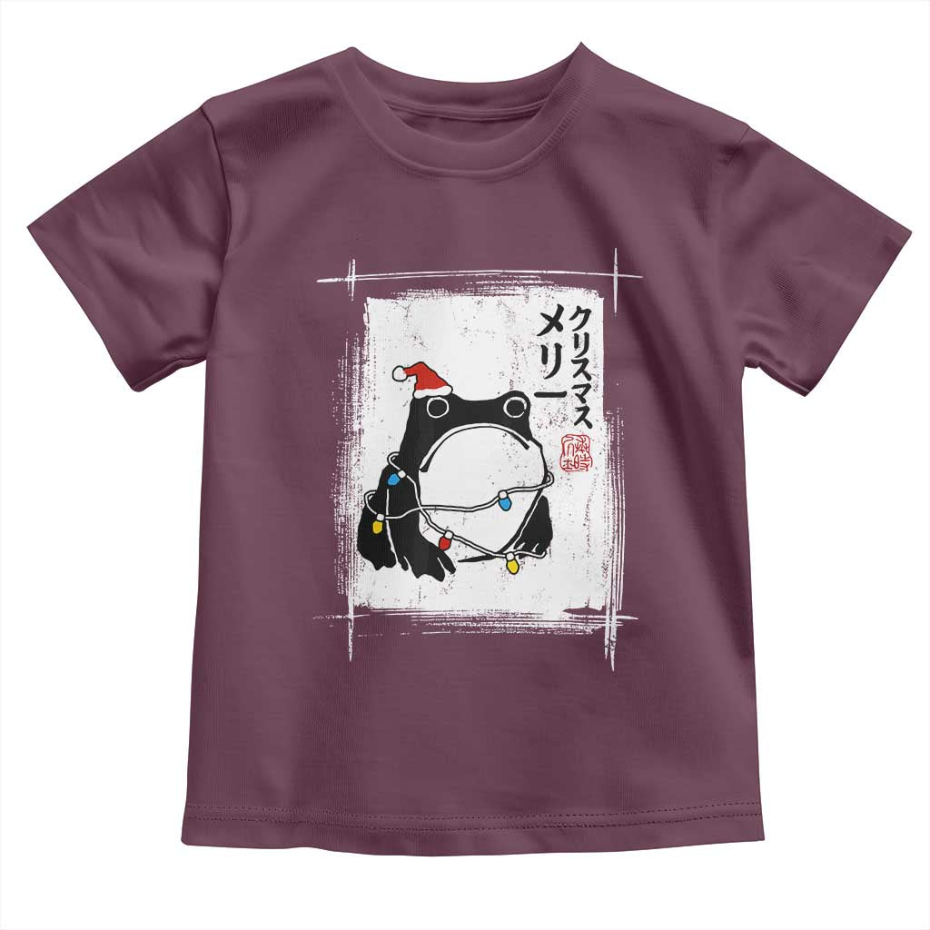 Funny Christmas Japanese Toddler T Shirt Santa Frog Ukiyoe Art TS11 Maroon Print Your Wear