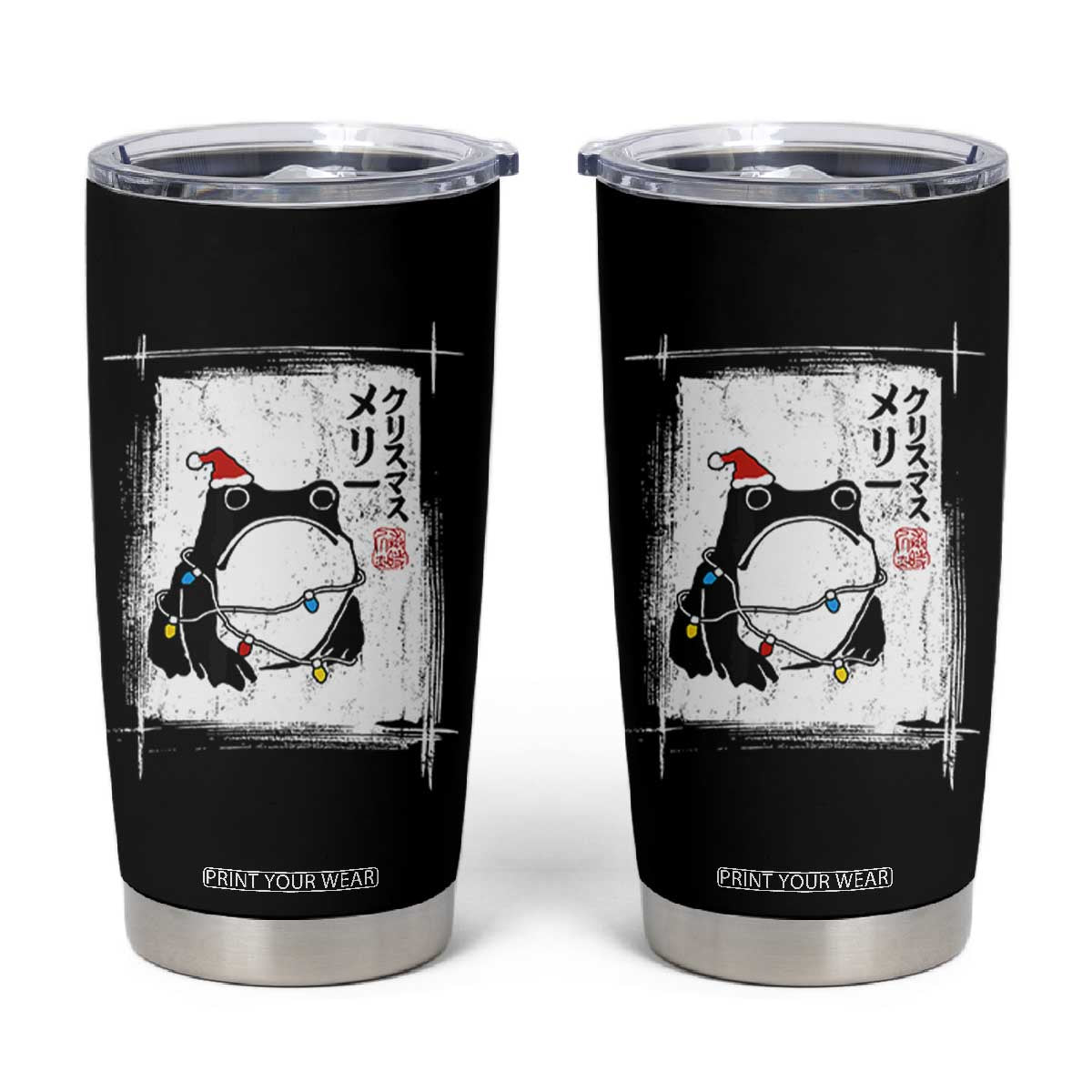 Funny Christmas Japanese Tumbler Cup Santa Frog Ukiyoe Art TS11 Black Print Your Wear