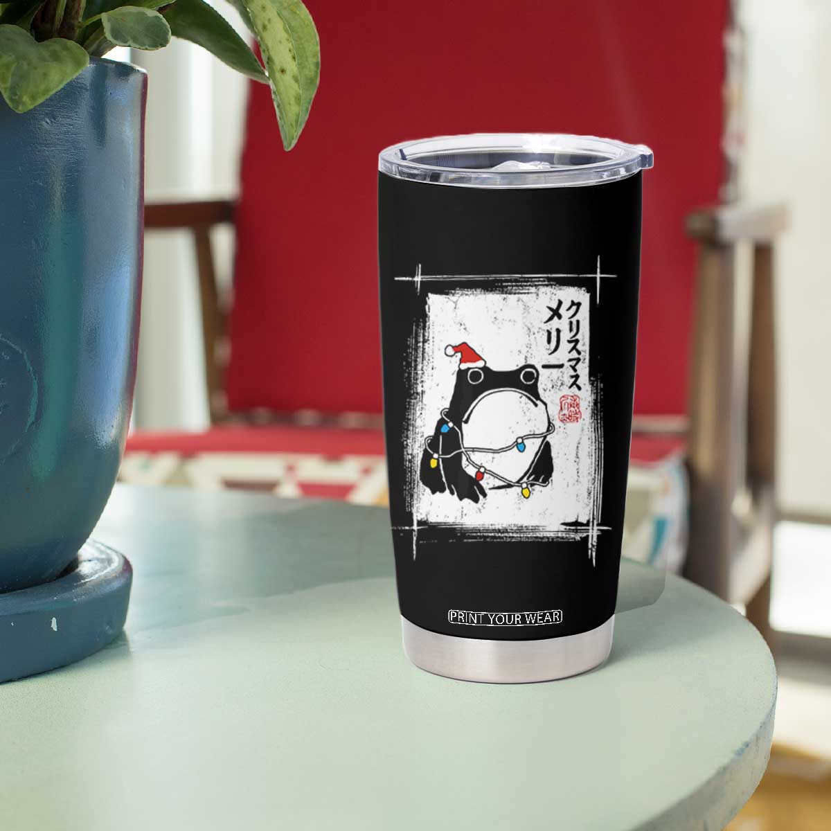 Funny Christmas Japanese Tumbler Cup Santa Frog Ukiyoe Art TS11 Print Your Wear