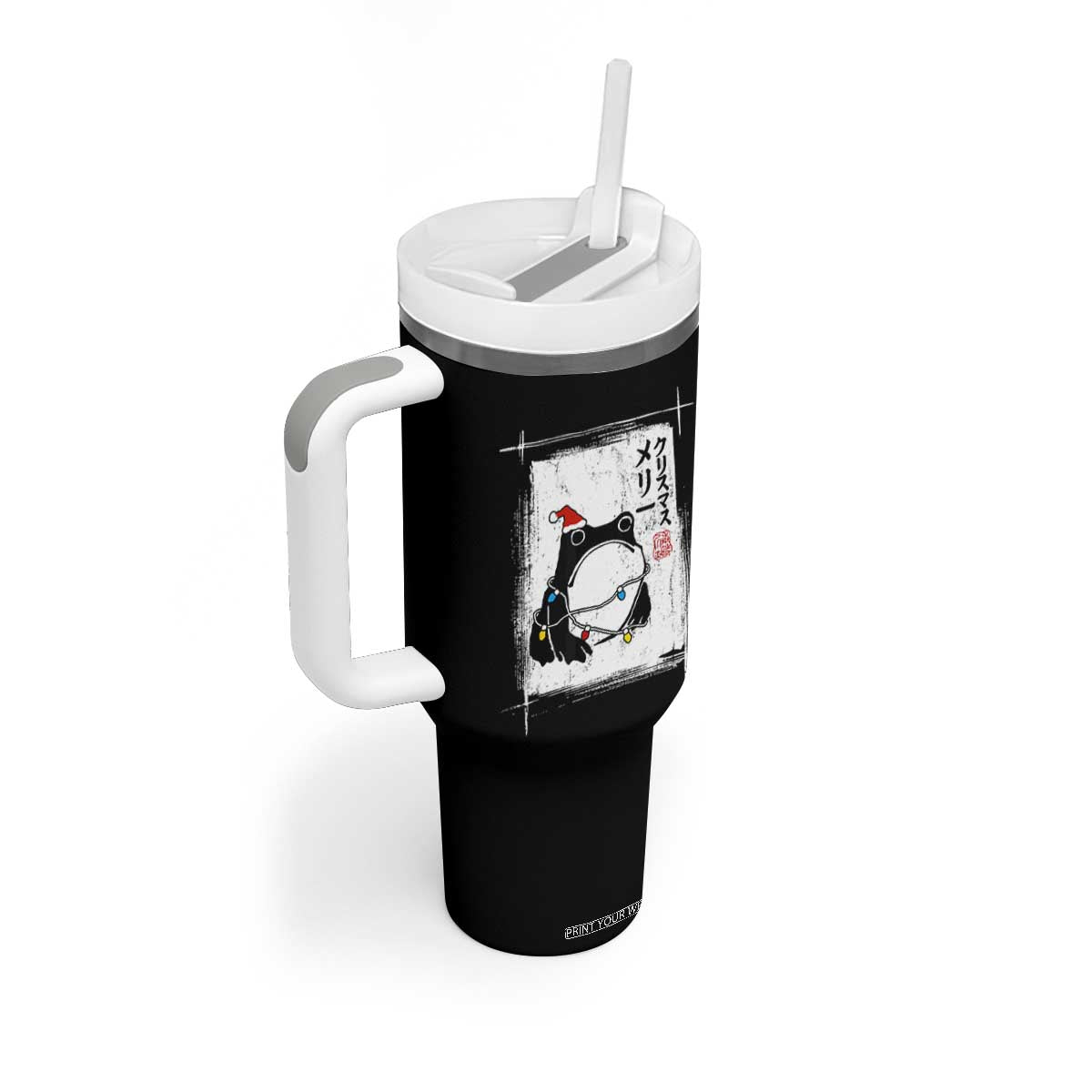 Funny Christmas Japanese Tumbler With Handle Santa Frog Ukiyoe Art TS11 Print Your Wear