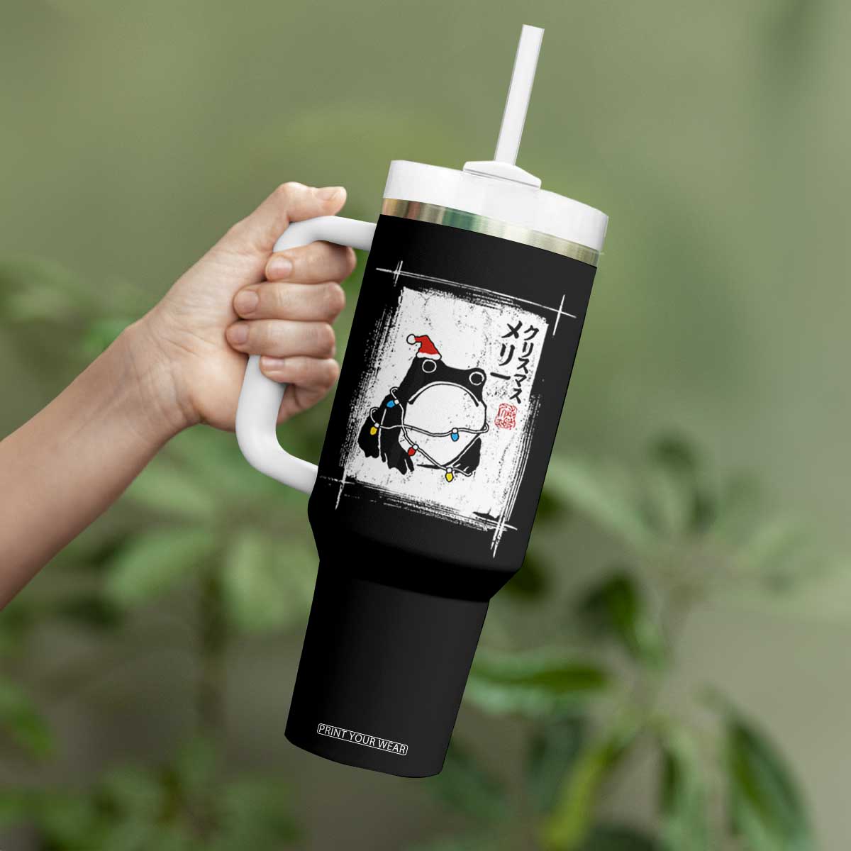 Funny Christmas Japanese Tumbler With Handle Santa Frog Ukiyoe Art TS11 Print Your Wear