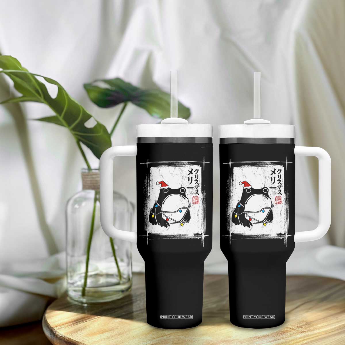 Funny Christmas Japanese Tumbler With Handle Santa Frog Ukiyoe Art TS11 Print Your Wear