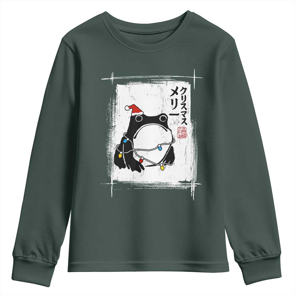 Funny Christmas Japanese Youth Sweatshirt Santa Frog Ukiyoe Art TS11 Dark Forest Green Print Your Wear