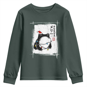 Funny Christmas Japanese Youth Sweatshirt Santa Frog Ukiyoe Art TS11 Dark Forest Green Print Your Wear