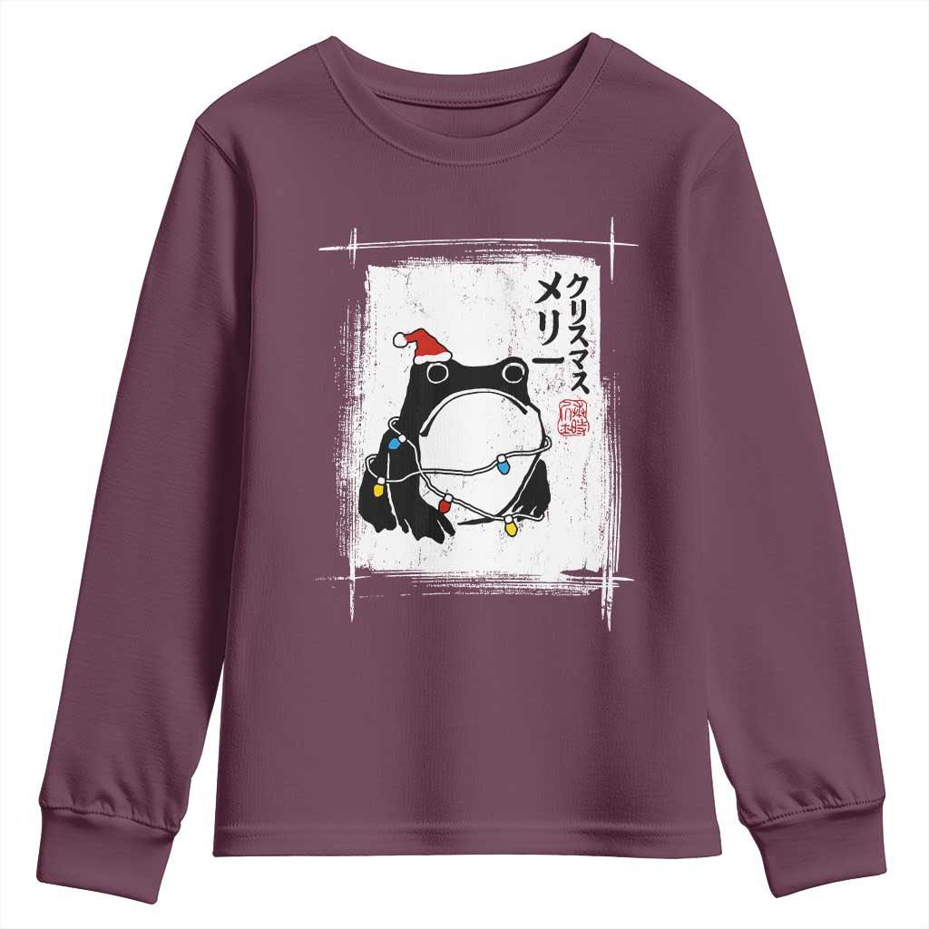 Funny Christmas Japanese Youth Sweatshirt Santa Frog Ukiyoe Art TS11 Maroon Print Your Wear