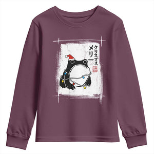 Funny Christmas Japanese Youth Sweatshirt Santa Frog Ukiyoe Art TS11 Maroon Print Your Wear