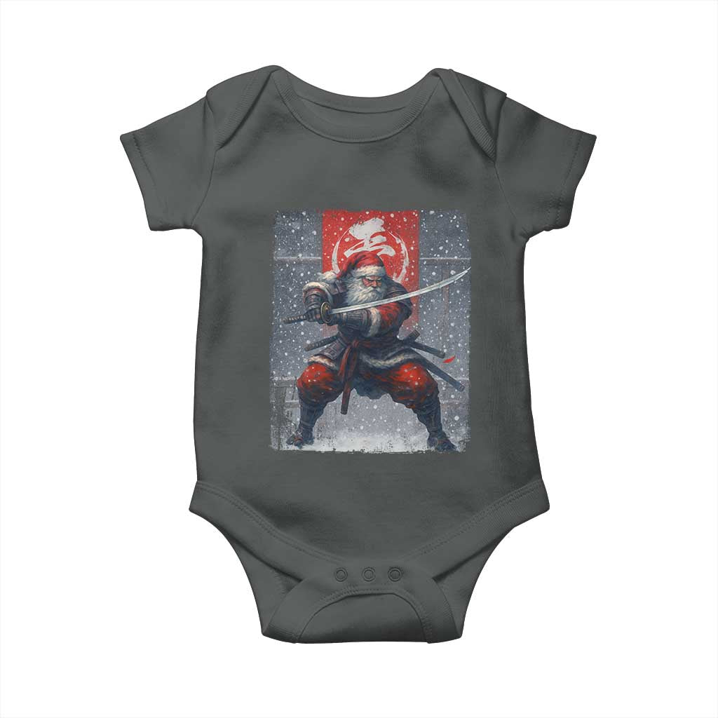 Christmas Samurai Santa Baby Onesie Japanese Xmas Warrior Sword Katana TS11 Dark Heather Print Your Wear