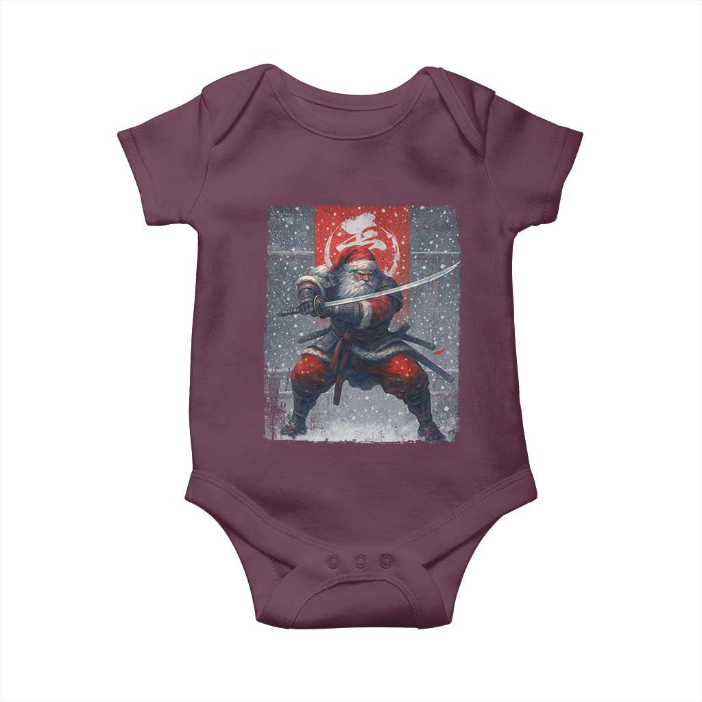 Christmas Samurai Santa Baby Onesie Japanese Xmas Warrior Sword Katana TS11 Maroon Print Your Wear