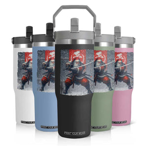 Christmas Samurai Santa Flip Straw Tumbler Japanese Xmas Warrior Sword Katana TS11 Print Your Wear