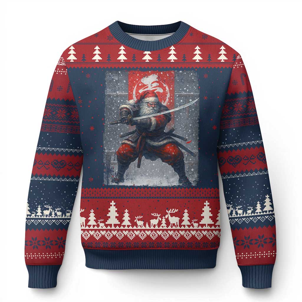 Xmas Samurai Santa Ugly Christmas Sweater Japanese Xmas Warrior Sword Katana TS11 Navy Red Print Your Wear