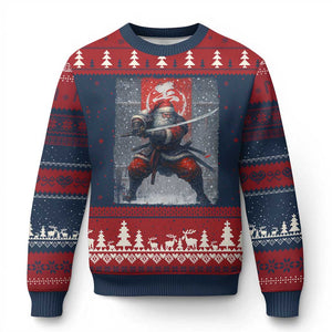 Xmas Samurai Santa Ugly Christmas Sweater Japanese Xmas Warrior Sword Katana TS11 Navy Red Print Your Wear