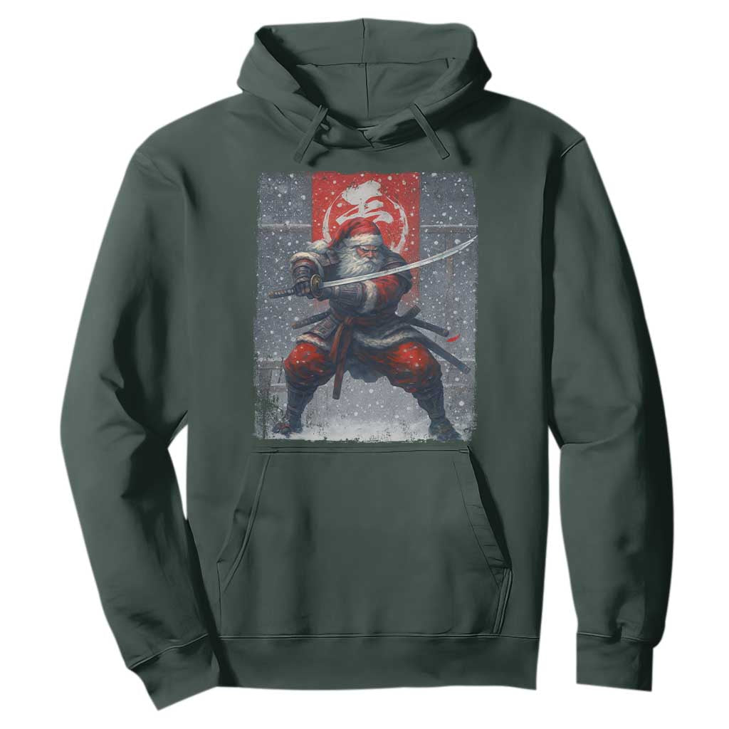 Christmas Samurai Santa Hoodie Japanese Xmas Warrior Sword Katana TS11 Dark Forest Green Print Your Wear