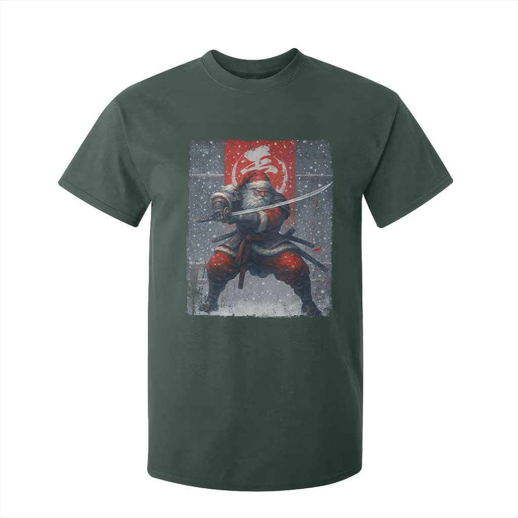 Christmas Samurai Santa T Shirt For Kid Japanese Xmas Warrior Sword Katana TS11 Dark Forest Green Print Your Wear