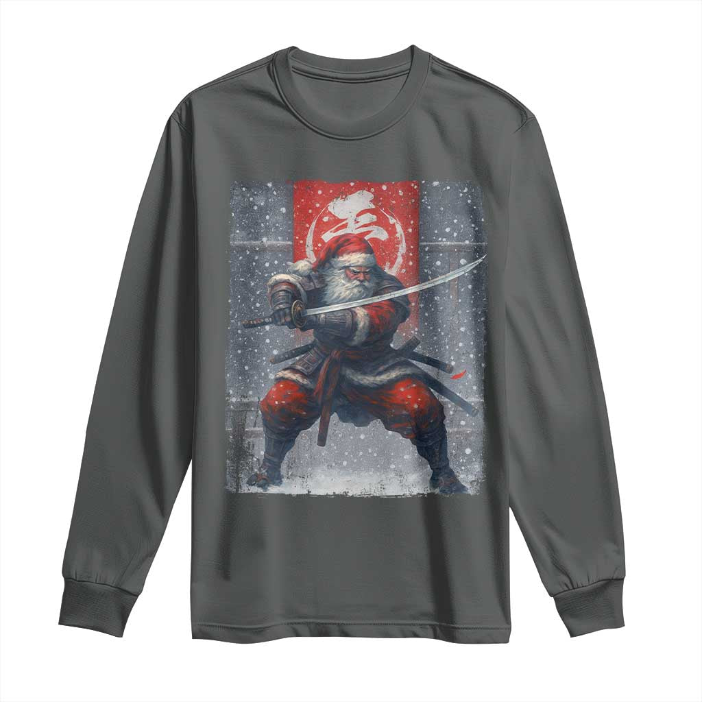 Christmas Samurai Santa Long Sleeve Shirt Japanese Xmas Warrior Sword Katana TS11 Dark Heather Print Your Wear