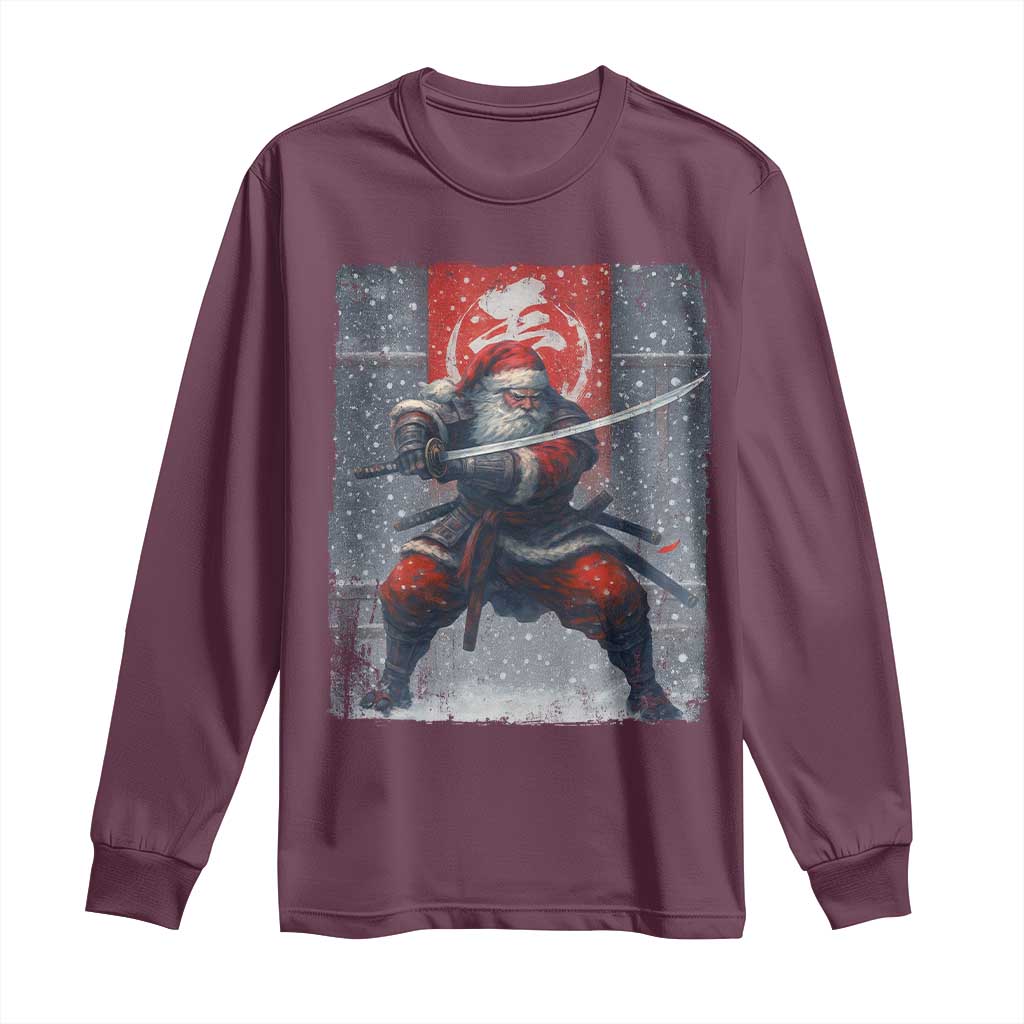 Christmas Samurai Santa Long Sleeve Shirt Japanese Xmas Warrior Sword Katana TS11 Maroon Print Your Wear