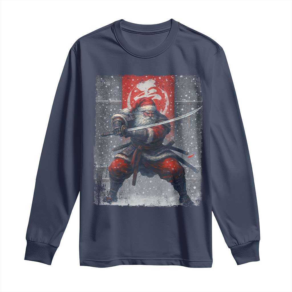 Christmas Samurai Santa Long Sleeve Shirt Japanese Xmas Warrior Sword Katana TS11 Navy Print Your Wear
