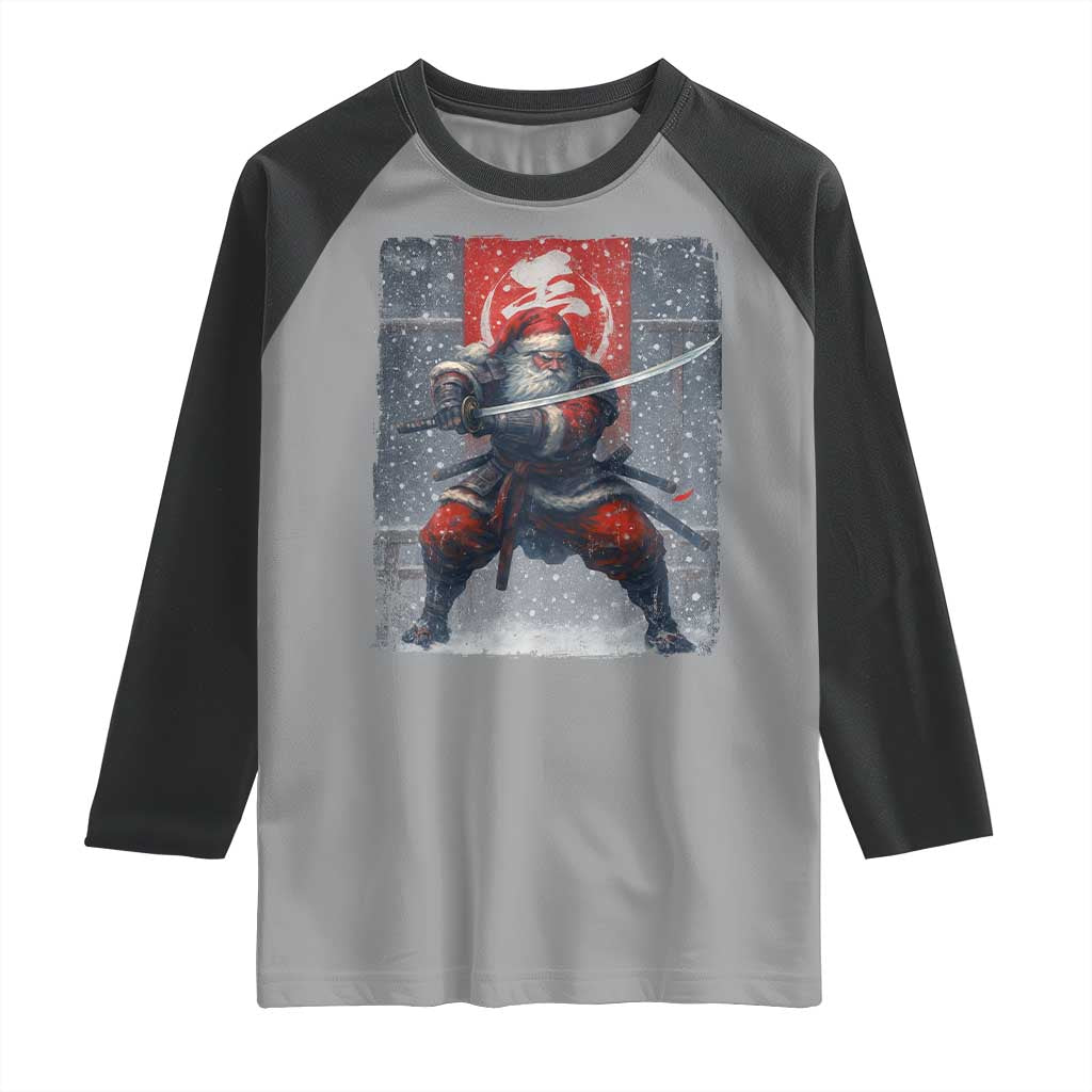 Christmas Samurai Santa Raglan Shirt Japanese Xmas Warrior Sword Katana TS11 Sport Gray Black Print Your Wear