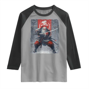 Christmas Samurai Santa Raglan Shirt Japanese Xmas Warrior Sword Katana TS11 Sport Gray Black Print Your Wear