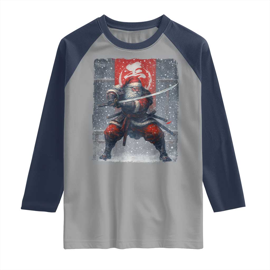 Christmas Samurai Santa Raglan Shirt Japanese Xmas Warrior Sword Katana TS11 Sport Gray Navy Print Your Wear