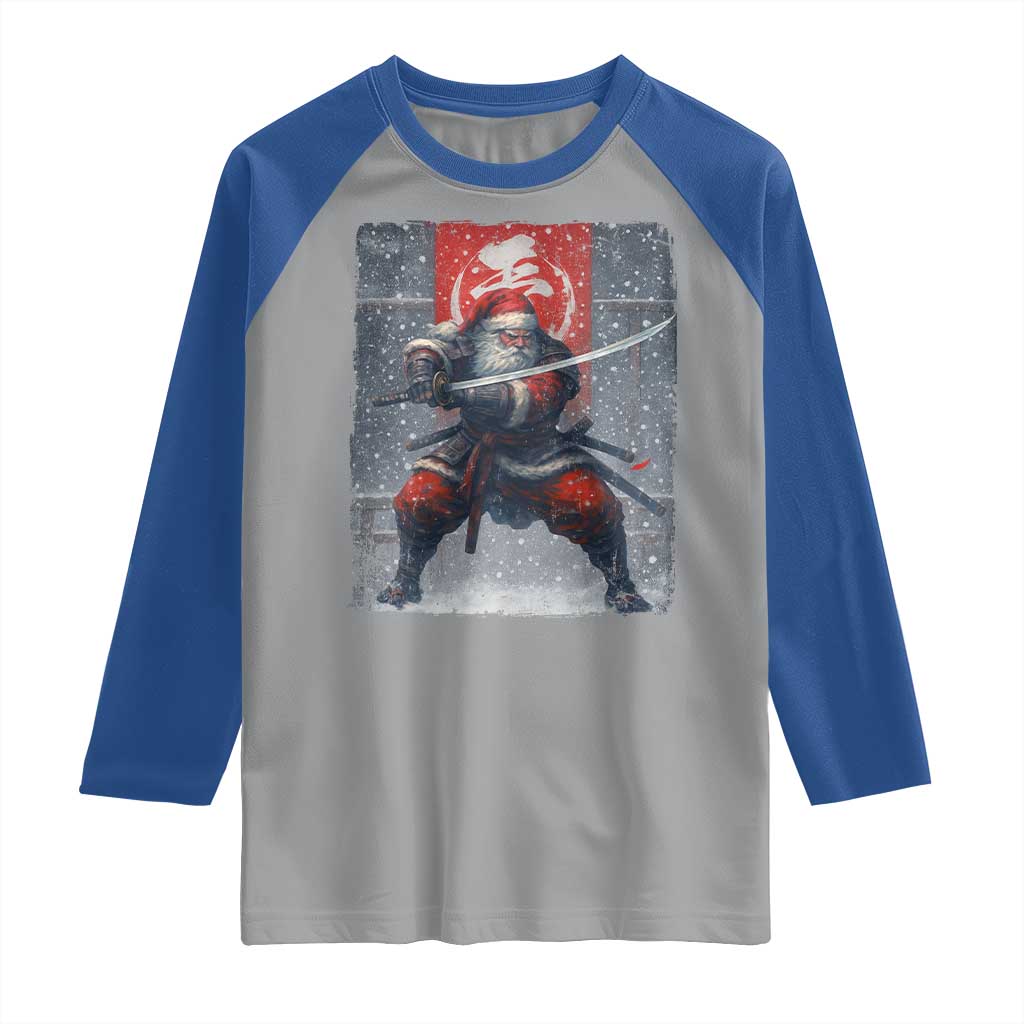 Christmas Samurai Santa Raglan Shirt Japanese Xmas Warrior Sword Katana TS11 Sport Gray Royal Print Your Wear