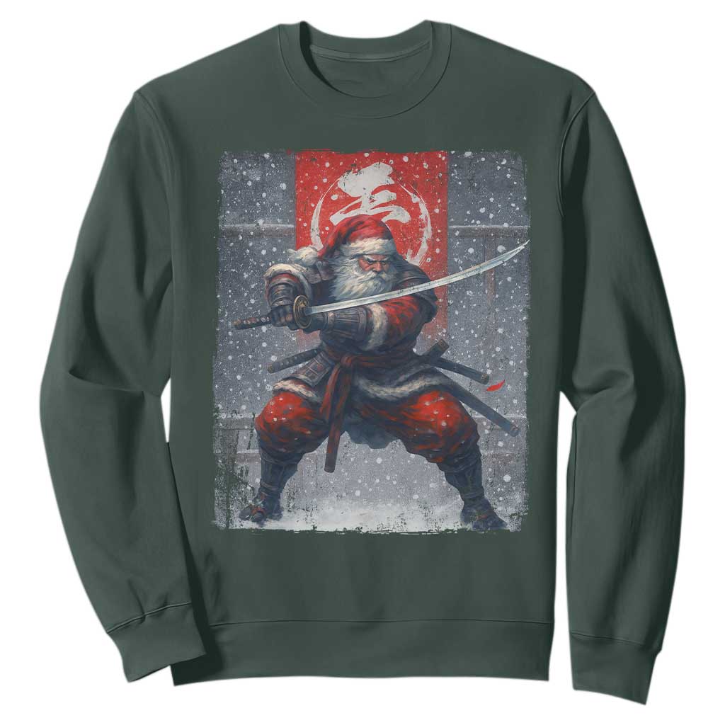 Christmas Samurai Santa Sweatshirt Japanese Xmas Warrior Sword Katana TS11 Dark Forest Green Print Your Wear