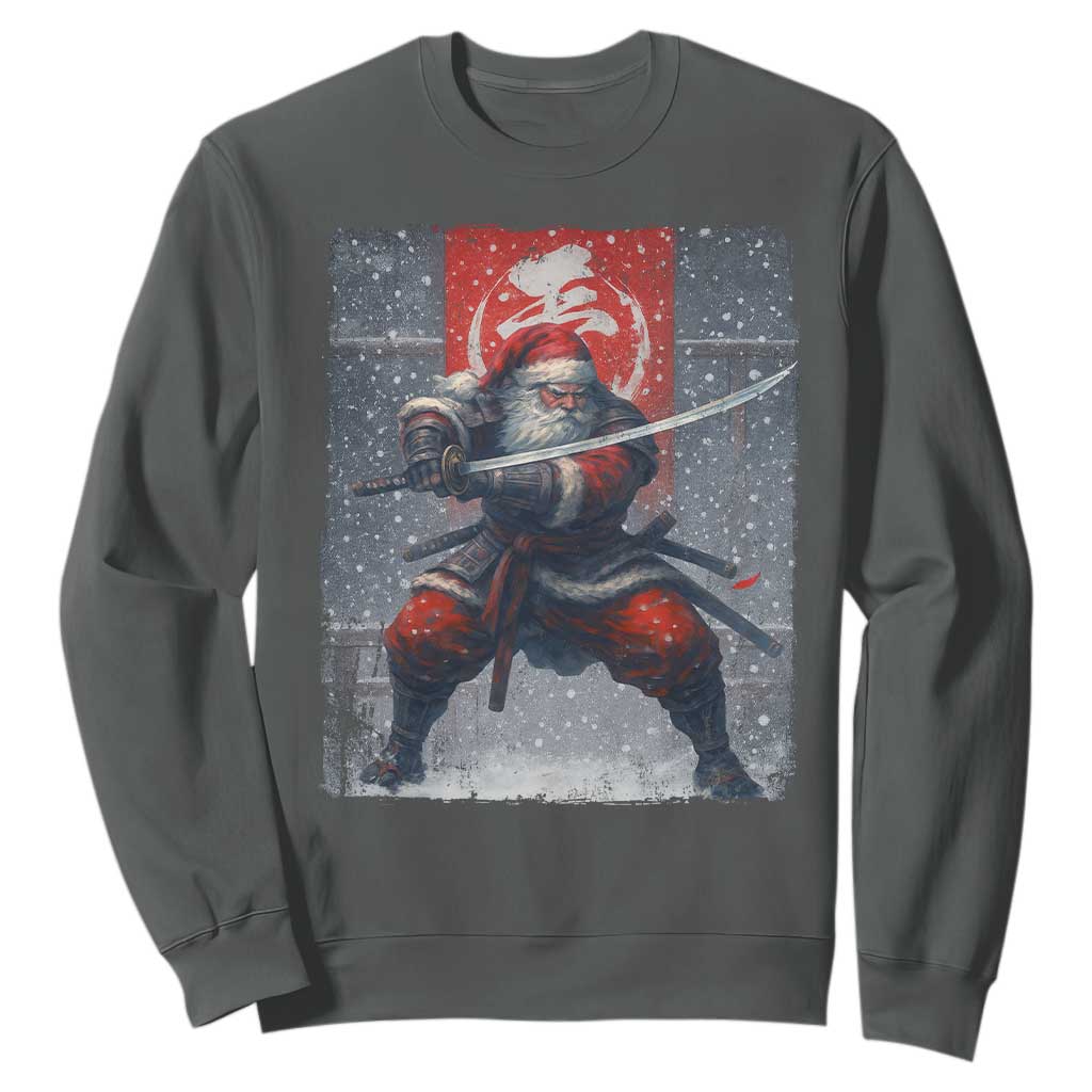 Christmas Samurai Santa Sweatshirt Japanese Xmas Warrior Sword Katana TS11 Dark Heather Print Your Wear