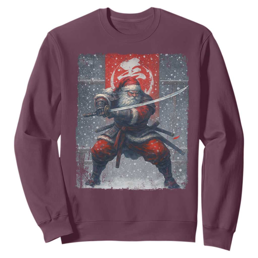 Christmas Samurai Santa Sweatshirt Japanese Xmas Warrior Sword Katana TS11 Maroon Print Your Wear