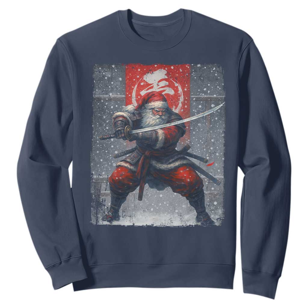 Christmas Samurai Santa Sweatshirt Japanese Xmas Warrior Sword Katana TS11 Navy Print Your Wear