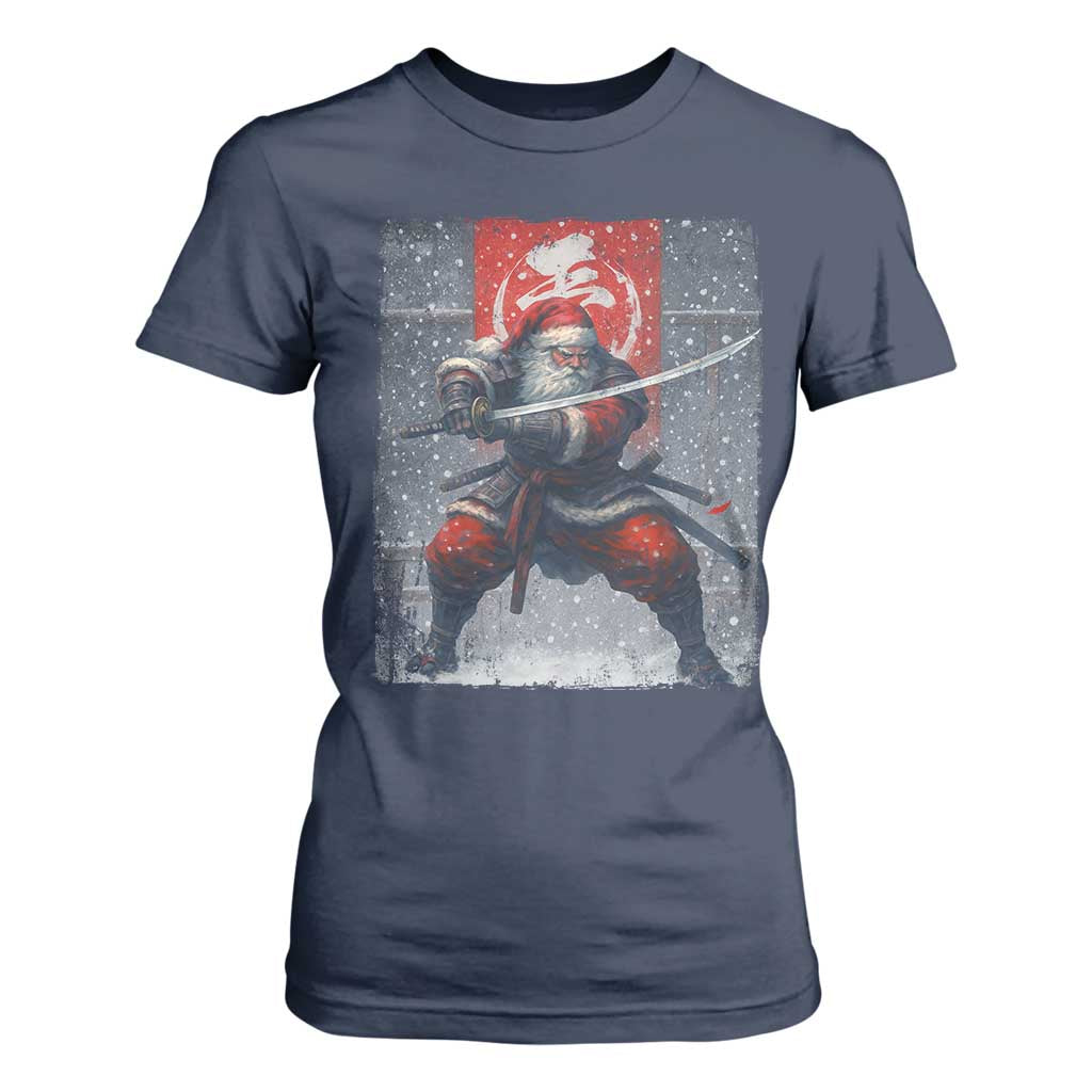 Christmas Samurai Santa T Shirt For Women Japanese Xmas Warrior Sword Katana TS11 Navy Print Your Wear
