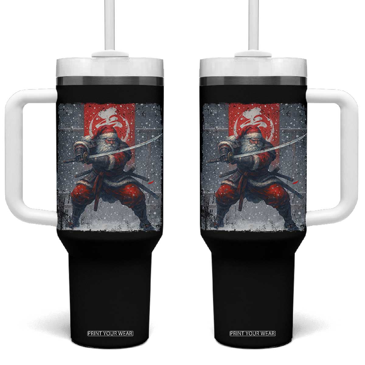 Christmas Samurai Santa Tumbler With Handle Japanese Xmas Warrior Sword Katana TS11 One Size: 40 oz Black Print Your Wear