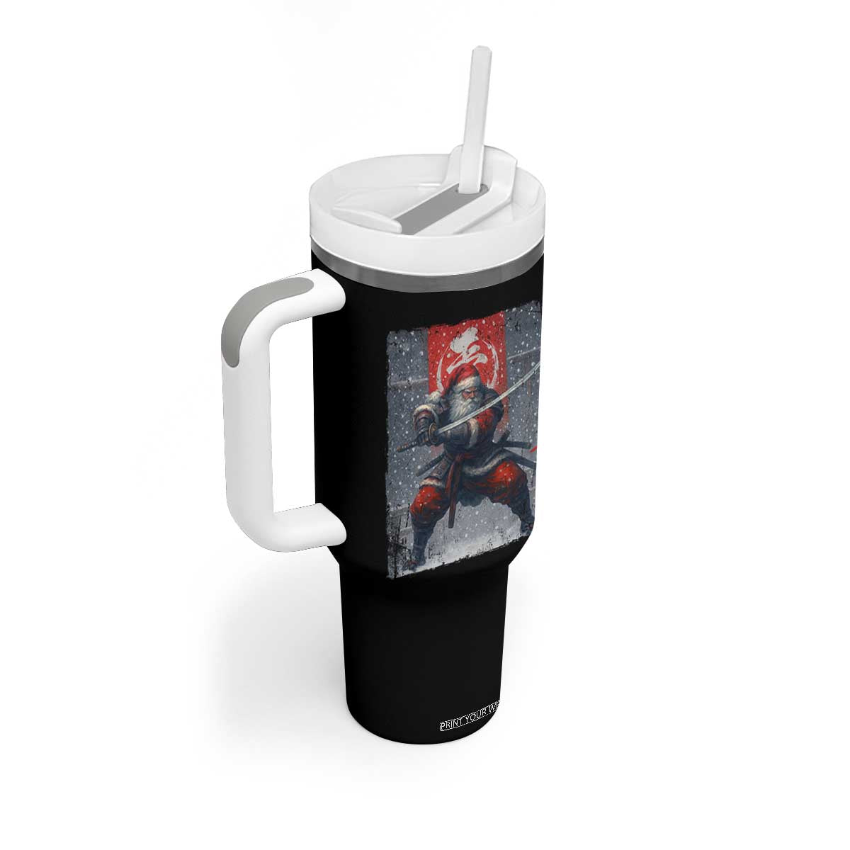 Christmas Samurai Santa Tumbler With Handle Japanese Xmas Warrior Sword Katana TS11 Print Your Wear